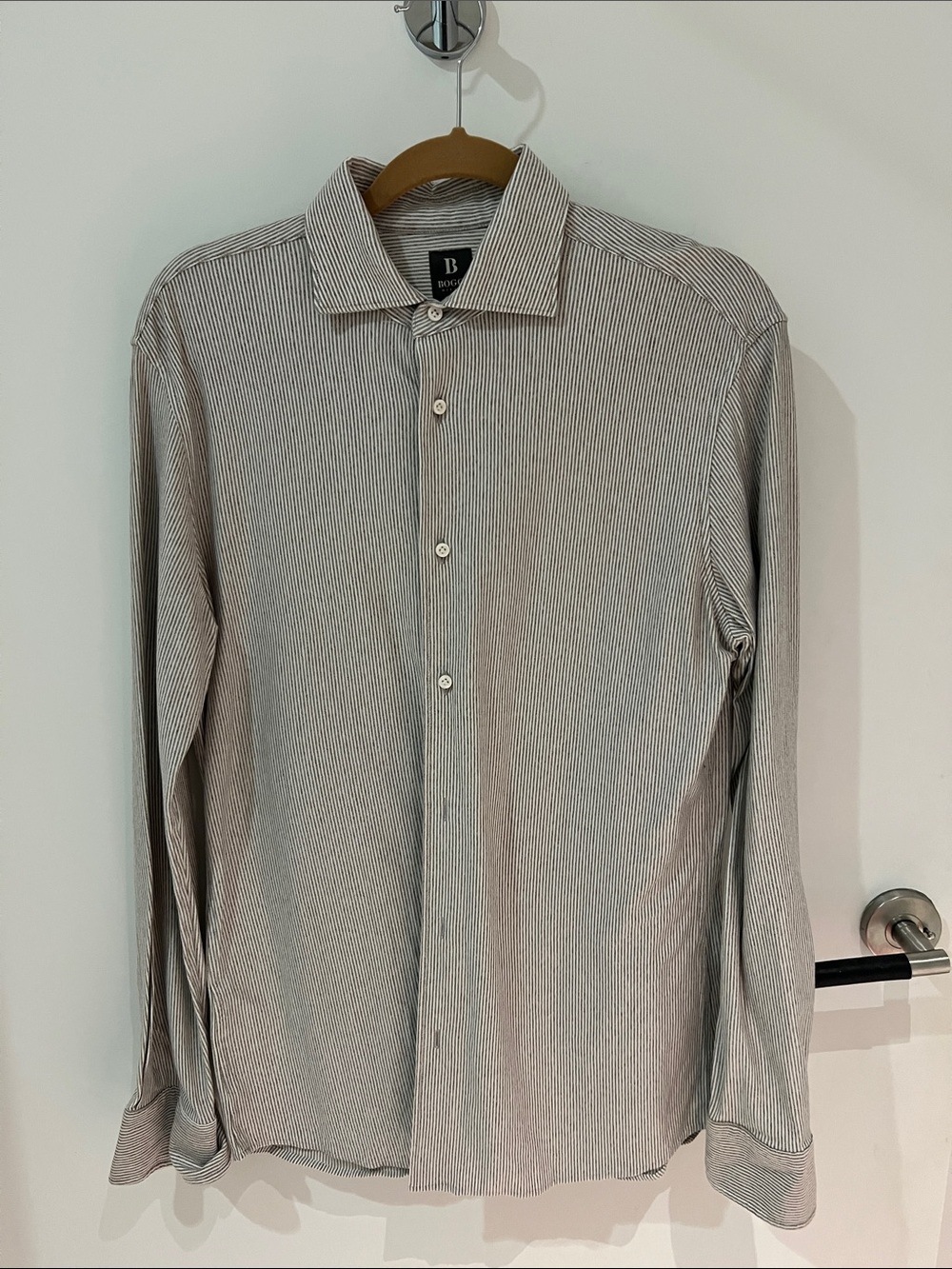 Boggi Milano Men’s  Button-Down Shirt in Light brown& White stretch